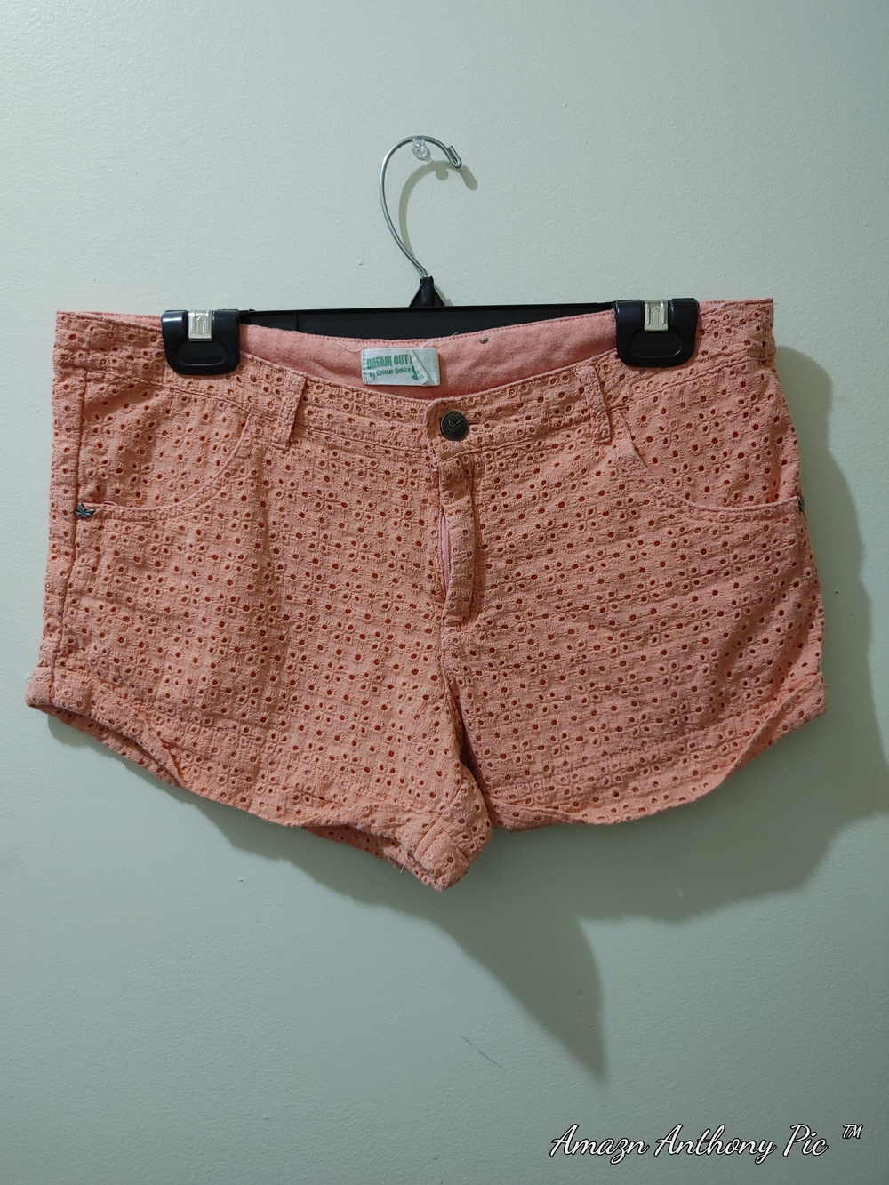 Selena Gomez Peach Eyelet High-Waist Shorts